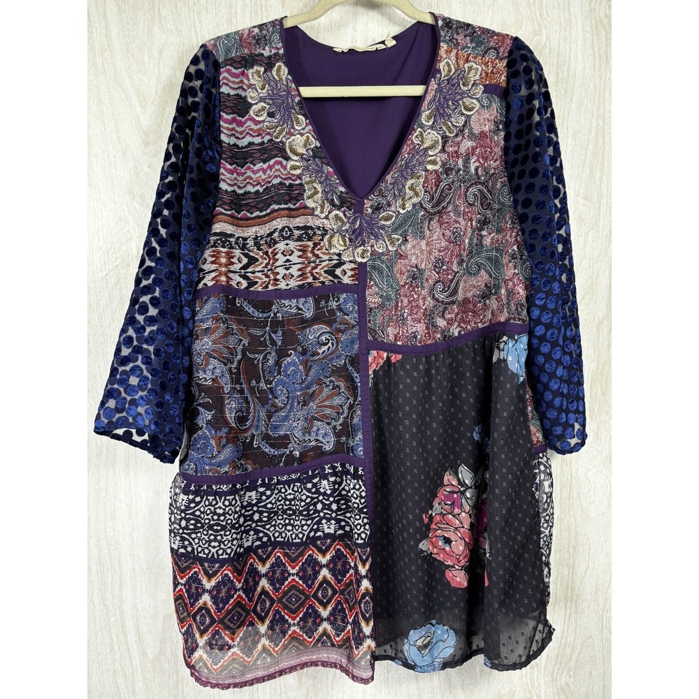 Soft Surroundings Patchwork Tunic Boho Mixed Medi… - image 2